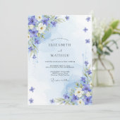Korensblauw luchtig botanisch bruiloftsdecor kaart (Staand voorkant)