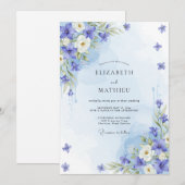 Korensblauw luchtig botanisch bruiloftsdecor kaart (Voorkant / Achterkant)