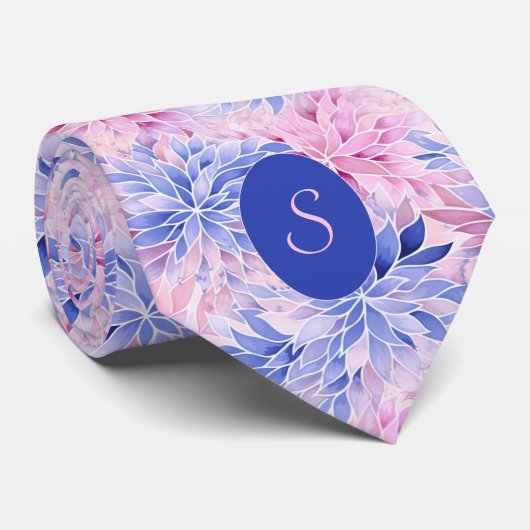 Korensblauw & Mauve Bloem Stropdas (Opgerold)