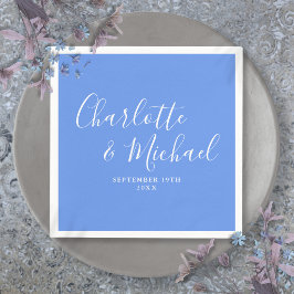 Korenschoonblauw Elegant Modern Schrift Huwelijk Servet