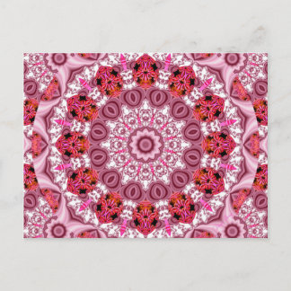 Korf met kant, Abstract rood, roze, wit Mandala Briefkaart
