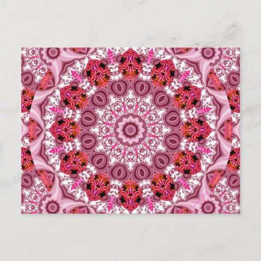 Korf met kant, Abstract rood, roze, wit Mandala Briefkaart (Voorkant)