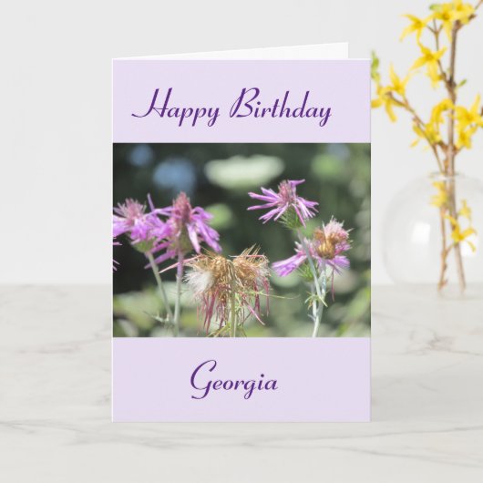 Korfoe Lila Wildflower Verjaardag Kaart (Gele Bloem)