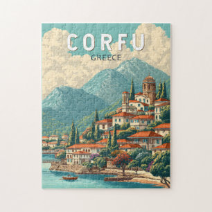 Korfu Griekenland Illustratie Reis Kunst Vintage Legpuzzel