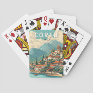 Korfu Griekenland Illustratie Reis Kunst Vintage Pokerkaarten
