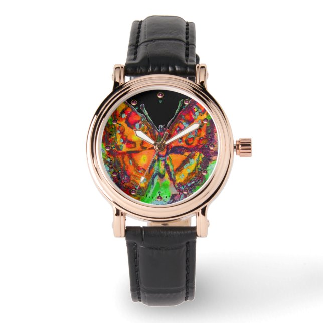 KORFUL BUTTERFLY RED, GOLD GEEL ZWART HORLOGE (Voorkant)