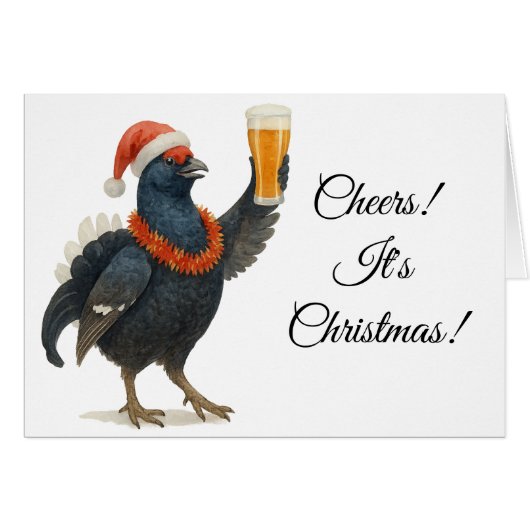 Korhoen, kerstmanhoed & bier Kerstgroet kaart (Voorkant Horizontaal)