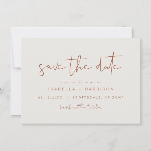 KORIANDER Bohemian Aardse Terracotta Save the Date Kaart (Voorkant)
