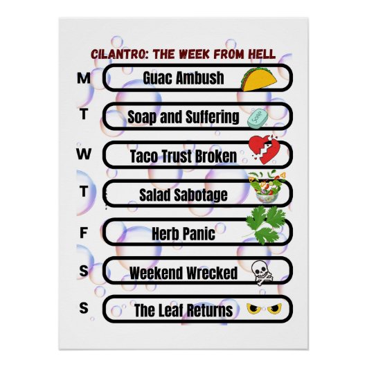 Koriander - De week van de hel Grappig Anti-Korian Perfect Poster (Voorkant)