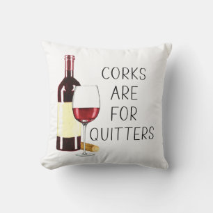 "Korken zijn voor opgevers" Aquarel rode wijn glas Kussen