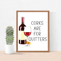 "Korken zijn voor opgevers" Aquarel rode wijn glas