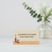 Korktextuur | Wijnglas en -fles met druiven Visitekaartje (Staand voorkant)