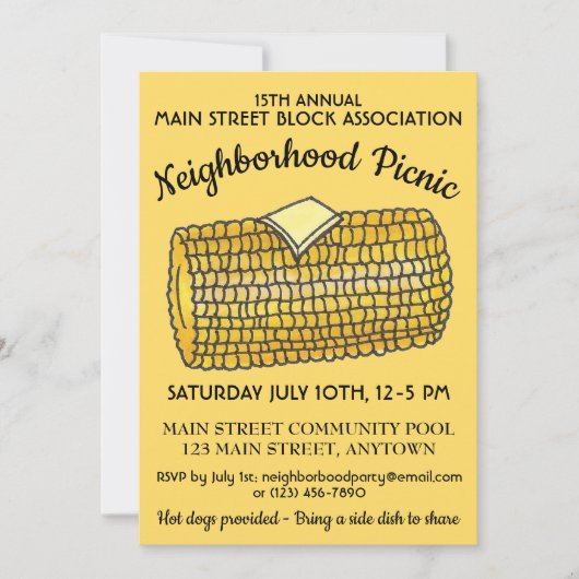 Korn op Cob Reunion Picnic Cookout Block Party Kaart (Voorkant)