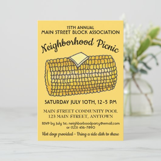 Korn op Cob Reunion Picnic Cookout Block Party Kaart (Staand voorkant)