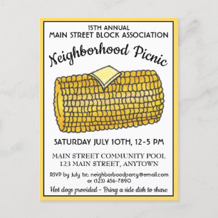 Korn op Cob Reunion Picnic Cookout Block Party Uitnodiging Briefkaart