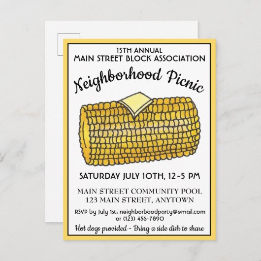 Korn op Cob Reunion Picnic Cookout Block Party Uitnodiging Briefkaart (Voorkant / Achterkant)