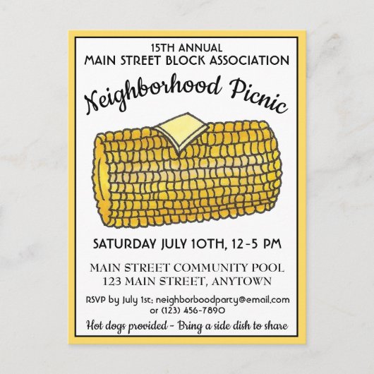 Korn op Cob Reunion Picnic Cookout Block Party Uitnodiging Briefkaart (Voorkant)