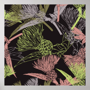 Kornbloemen kleurig patroon, bloem, groen, d poster