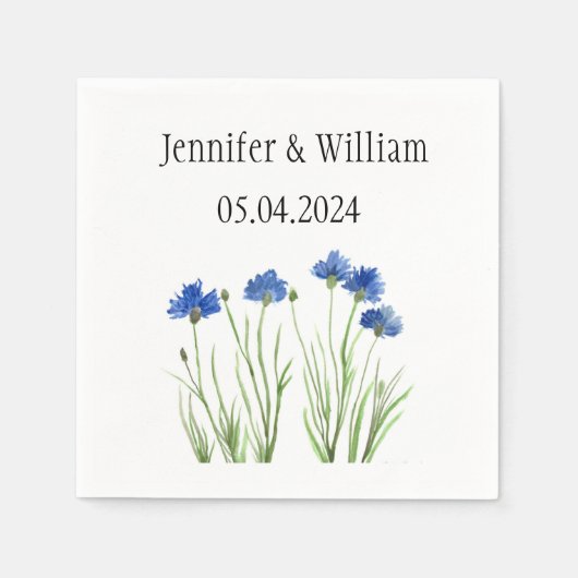 Kornbloemen waterverf Rustic blue Wedding Servet (Voorkant)