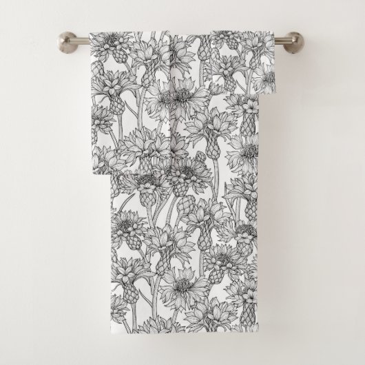 Kornbloemen, wilde bloemen, zwart-wit bad handdoek (Insitu)