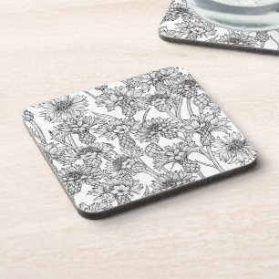 Kornbloemen, wilde bloemen, zwart-wit bier onderzetter