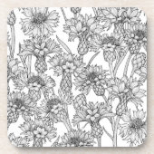 Kornbloemen, wilde bloemen, zwart-wit bier onderzetter (Voorkant)