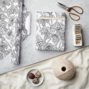 Kornbloemen, wilde bloemen, zwart-wit cadeaupapier