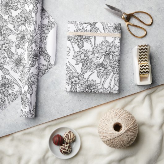 Kornbloemen, wilde bloemen, zwart-wit cadeaupapier (Crafts)