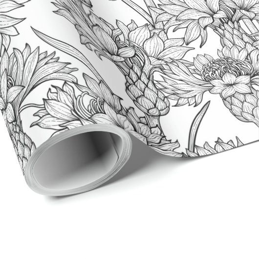 Kornbloemen, wilde bloemen, zwart-wit cadeaupapier (Rol Hoek)