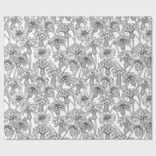 Kornbloemen, wilde bloemen, zwart-wit cadeaupapier (Vlak)