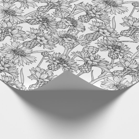 Kornbloemen, wilde bloemen, zwart-wit cadeaupapier (Hoek)