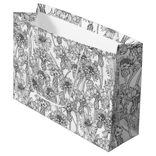 Kornbloemen, wilde bloemen, zwart-wit groot cadeauzakje (Voorkant Gekanteld)