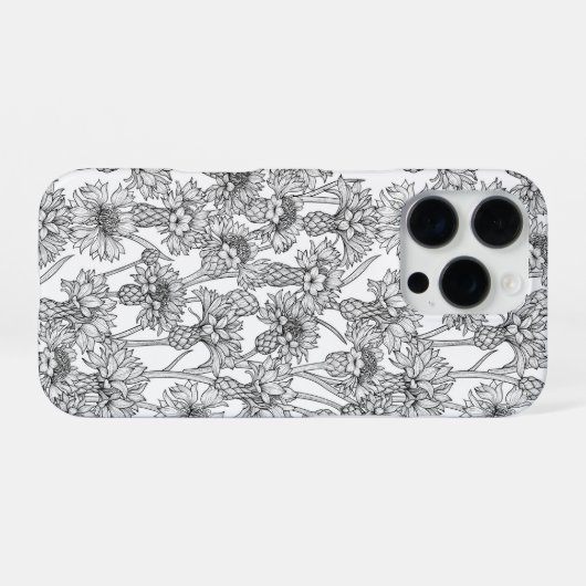 Kornbloemen, wilde bloemen, zwart-wit iPhone hoesje (Achterkant horizontaal)
