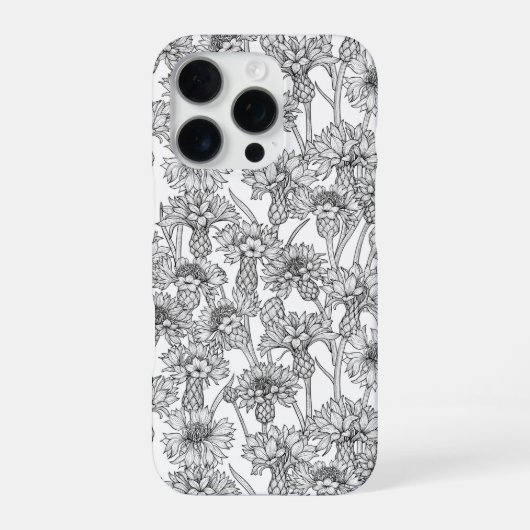 Kornbloemen, wilde bloemen, zwart-wit iPhone hoesje (Achterkant)