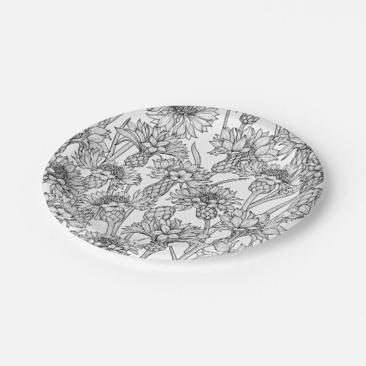 Kornbloemen, wilde bloemen, zwart-wit papieren bordje