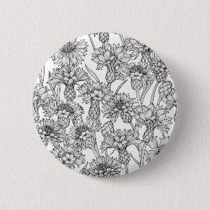 Kornbloemen, wilde bloemen, zwart-wit ronde button 5,7 cm