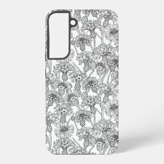 Kornbloemen, wilde bloemen, zwart-wit samsung galaxy hoesje (Achterkant)