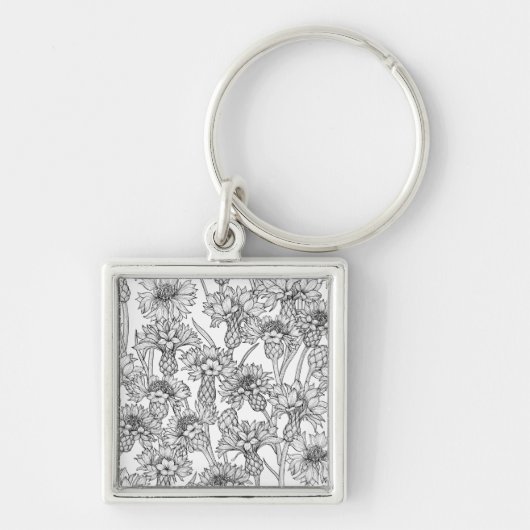 Kornbloemen, wilde bloemen, zwart-wit sleutelhanger (Voorkant)