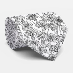 Kornbloemen, wilde bloemen, zwart-wit stropdas