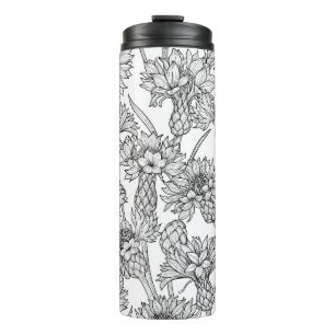Kornbloemen, wilde bloemen, zwart-wit thermosbeker