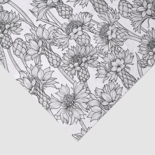 Kornbloemen, wilde bloemen, zwart-wit tissuepapier (Detail)