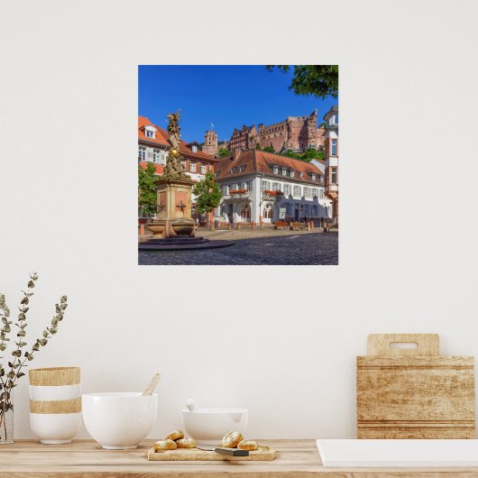 Kornmarkt square and castle in Heidelberg, Duitsla Poster (Keuken)