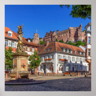 Kornmarkt square and castle in Heidelberg, Duitsla Poster