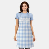Kornoeljeblauwe Gingham Geruite Schort (Gedragen)