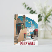 Kornwall, haven en huizen op de heuvel,  briefkaart (Staand voorkant)