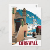 Kornwall, haven en huizen op de heuvel,  briefkaart (Voorkant / Achterkant)