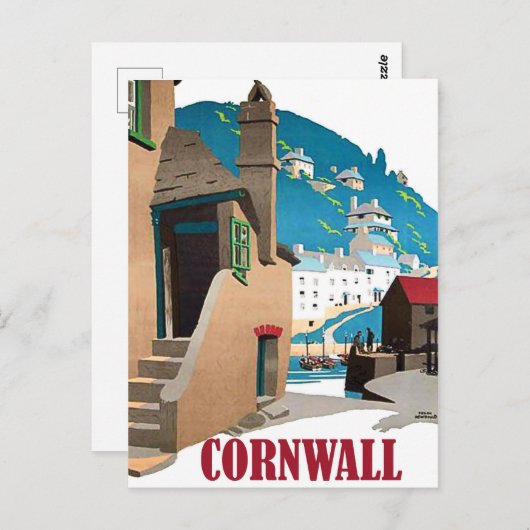 Kornwall, haven en huizen op de heuvel,  briefkaart (Voorkant / Achterkant)