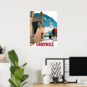 Kornwall, haven en huizen op de heuvel,  poster (Thuiskantoor)