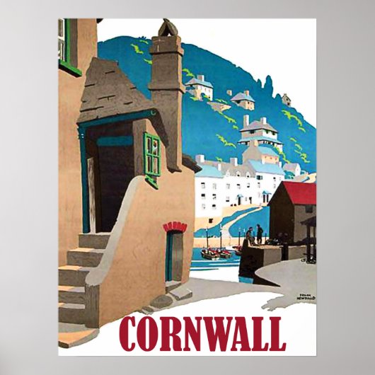 Kornwall, haven en huizen op de heuvel,  poster (Voorkant)