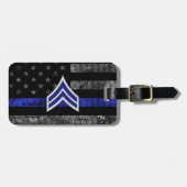 Korporaal met dun blauwe lijn met onderdruk bagagelabel (Voorkant horizontaal)